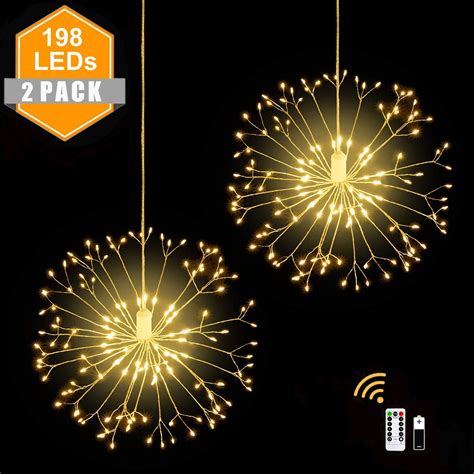 2 Pack 198 Led Firework Copper Wire Lights 8 Modes Dimmable Battery