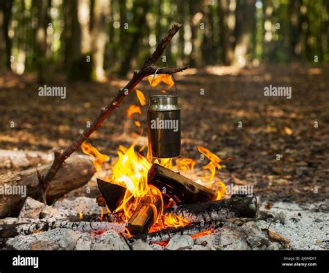 Heating Water Campfire Stock Photo Alamy
