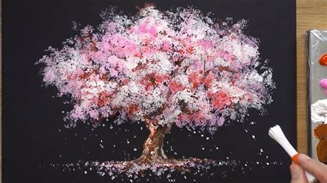 How To Paint A Cherry Tree In Acrylic Sakura Q Tip Painting Techniques Paintingtube