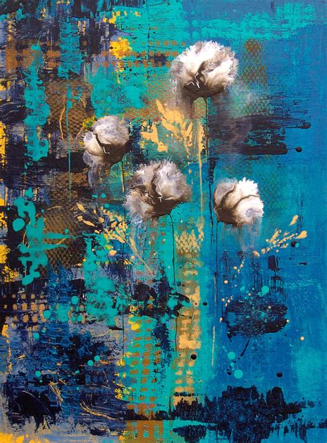 Blue Rain Abstract Flower Painting By Catherine Jeltes