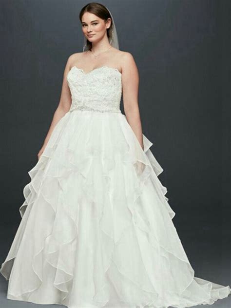 A Line V Neck Floor Length Lace Plus Size Wedding Dress Vividress245