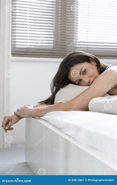 Portrait Of Beautiful Woman Lying In Bed Stock Image Image Of Relaxed
