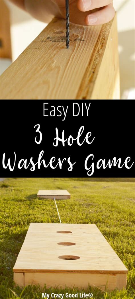 This game is played with the boards facing each other on the skinny side, 10 feet apart. DIY Outdoor Game: Three Hole Washers Game | My Crazy Good Life