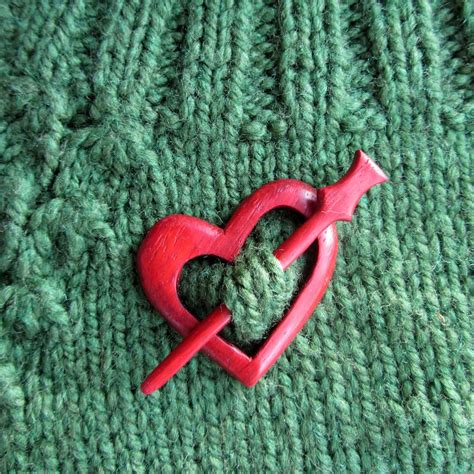 Winter Sweater Pin Red Wooden Hearts Brooch Fibula Pin Etsy