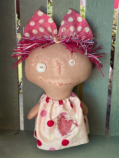 cute rag doll pink voodoo handmade primitive doll etsy