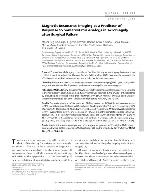 pdf magnetic resonance imaging as a predictor of response to somatostatin analogs in