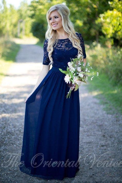 Navy Blue Chiffon Country Bridesmaid Dresses 2017 Lace Long Wedding