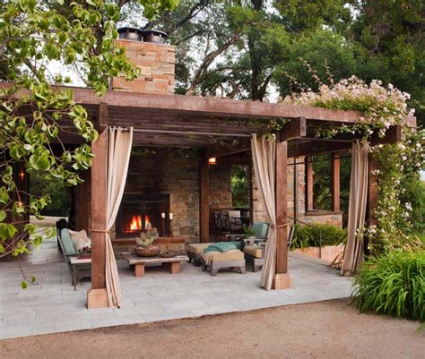 40 Best Patio Designs With Pergola And Fireplace Covered Outdoor Living Space Ideas