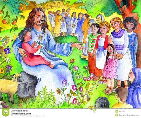 When jesus saw this, he was indignant. Jesus And The Little Children | Bible Children Stock ...