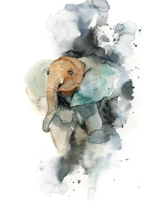 Elephant Original Watercolor Painting Modern Painting Art Wild Animals