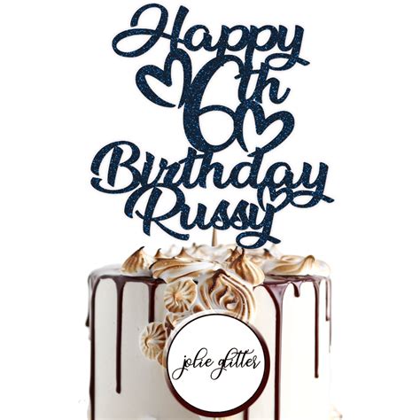 Personalised Custom Glitter Cake Topper Happy 6th Birthday Etsy