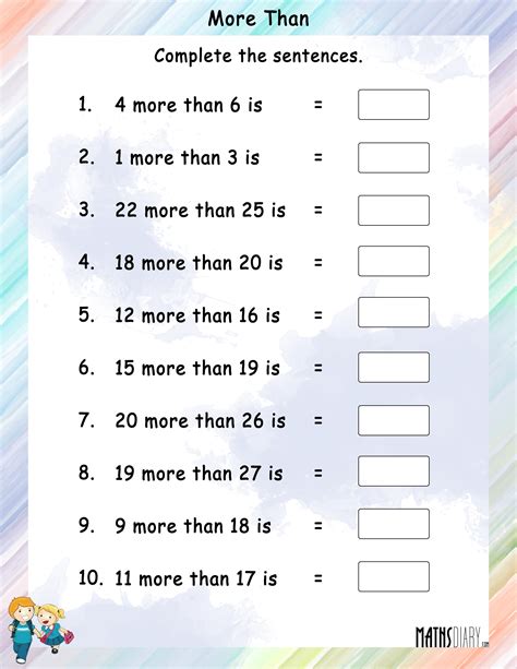 A Number More Than Other Number Math Worksheets