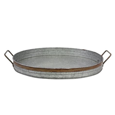 Decorative Oval Galvanized Metal Serving Tray With Rust Trim And Metal