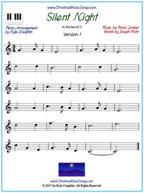 Beginner Version Of Piano Sheet Music For Silent Night Piano Sheet Music Music Sheets Silent