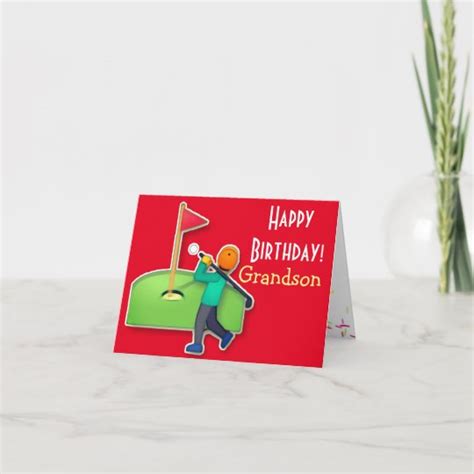 Grandson Emoji Golf Red Happy Birthday Card