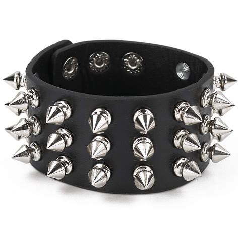 買い保障できる Leather Wristband Bracelet Cuff Gothic Bar Punk Ladies Mens