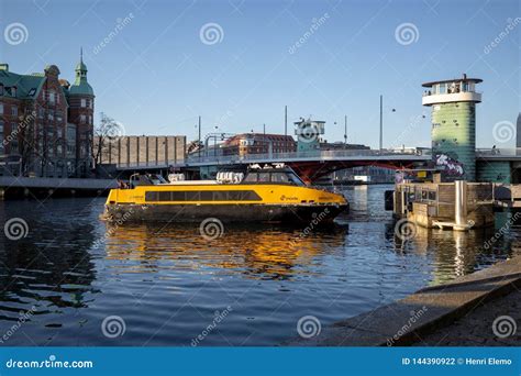 Copenhagen Denmark April 1 2019 Yellow Public Transportation Boat