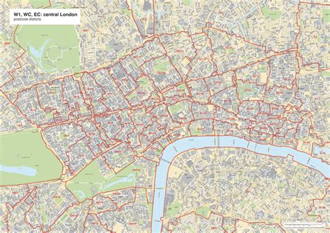 Map Of Central London Postcode Districts W1 Wc Ec Including