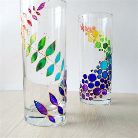 Rainbow Drinking Glasses Set Of 2 Hand Painted Colored Etsy Canada