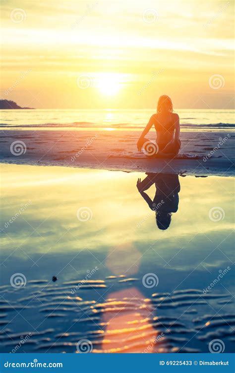 Female Silhouette With Reflection In Water Stock Image Image Of Peace