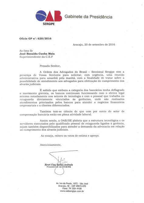 Oab Oficia Bancos Oabse Ordem Dos Advogados Do Brasil