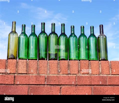 Ten Green Bottles On Brick Wall Stock Photo Alamy