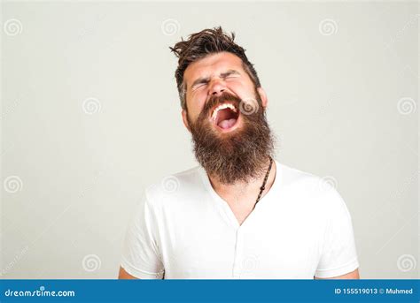 Bearded Brutal Man Is Screaming Face Expression Emotional Crazy Man