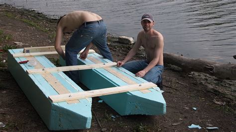Homemade Ponton Boat Testing Raft Building Pontoon Boat Boat Building