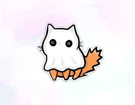 Cat Ghost Vinyl Sticker Cat In Ghost Costume Kawaii Etsy