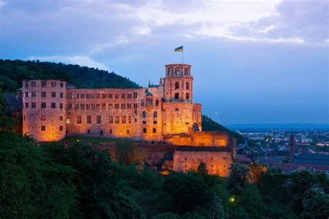 Heidelberg Castle During Night Time Enlightened Stock Image Image Of