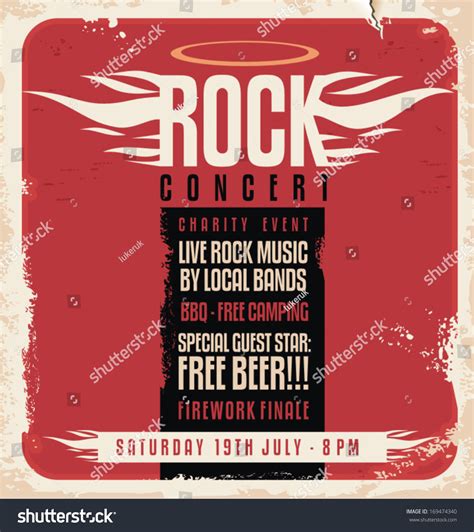 Rock Concert Retro Poster Design Template Stock Vector
