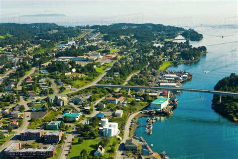 Aerial View Of Kodiak On Kodiak Island Alaska Stock Photo Dissolve