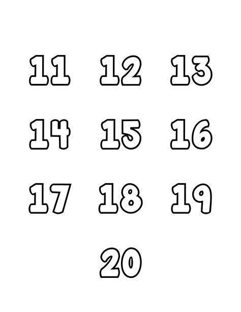 Printable Numbers 11 20