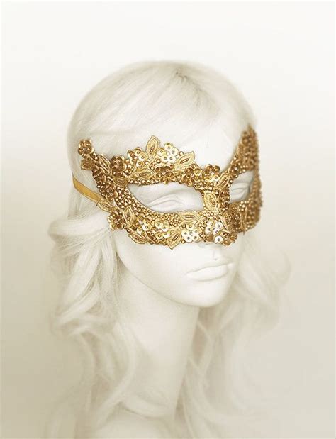 Sequined Gold Masquerade Mask With Rhinestones And Embroidery Etsy