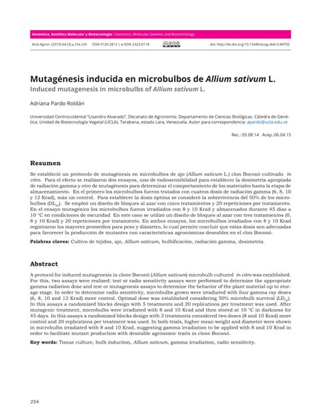 PDF Mutagénesis inducida en microbulbos de Allium sativum L