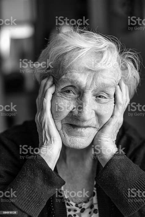 Black And White Portrait Of An Old Woman Closeup Stock Photo Download