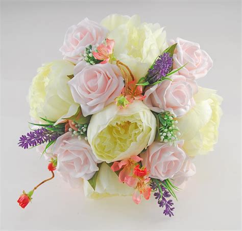 Brides Ivory Peony And Light Pink Rose Cherry Blossom Wedding Bouquet