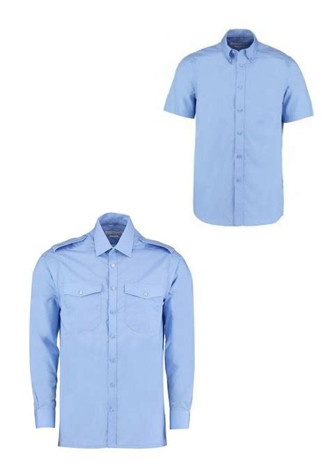 New Kustom Kit Light Blue Pilot Shirt Tailored Long Short Sleeve