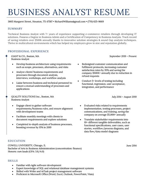 Business Analyst Resume Sample 3 Writing Tips