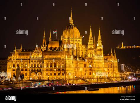 Hungarian Parlament Building At Night Neogothic Style National