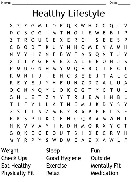 Healthy Lifestyle Word Search Wordmint