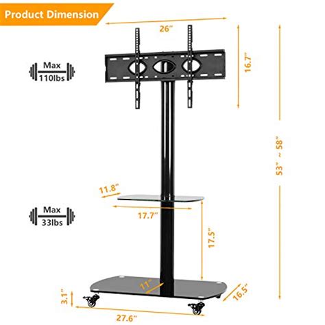 5rcom Rolling Tv Cart Mobile Tv Stand With Lockable Caster Wheels And