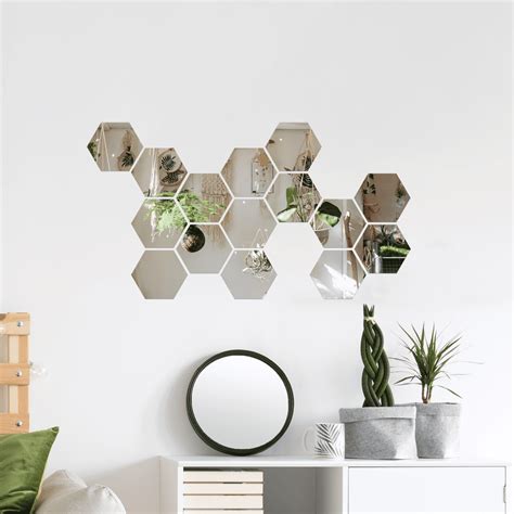 Hexagon Mirrors For Wall Decals Mirror Wall Decor For Bedroom Living Room Acrylic Adhesive