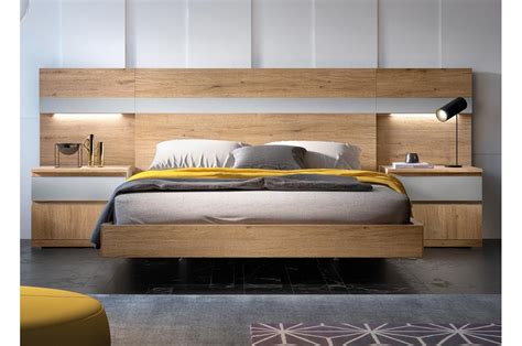 Ebac tete de lit deco gris l. Lit en bois 160 x 200 - Chevet + éclairage - Trendymobilier.com
