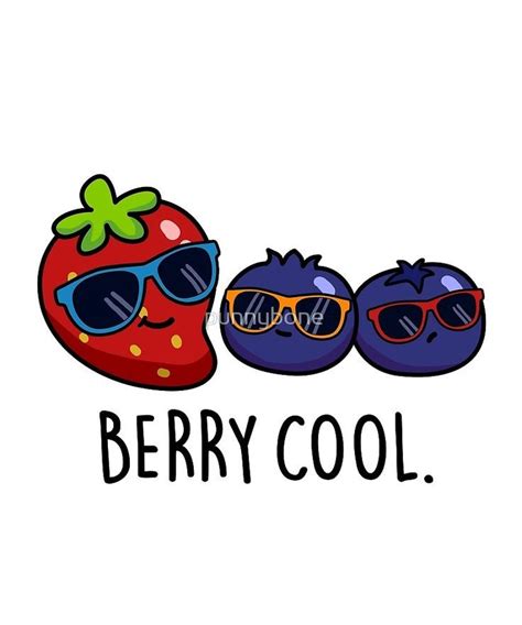 Berry Cool Fruit Food Pun Sticker By Punnybone In 2021 Funny Doodles