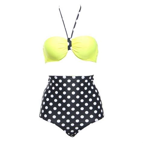 3599 Yellow Polka Dot Bikini Set Vintage Bathing Suits
