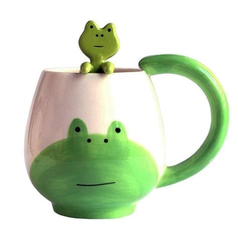 Cute Ceramic Animal Mugs With Spoon Animal Mugs Frog Decor Frog Art