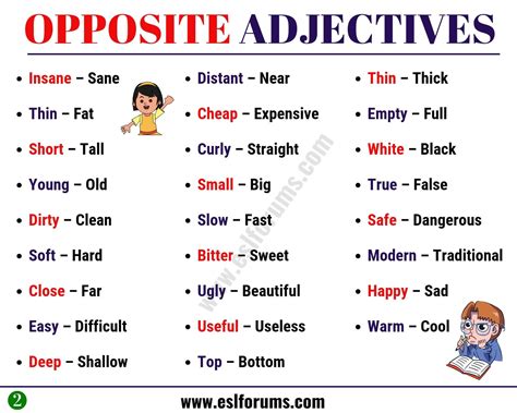 List Of Opposites Of Adjectives In English Esl Forums
