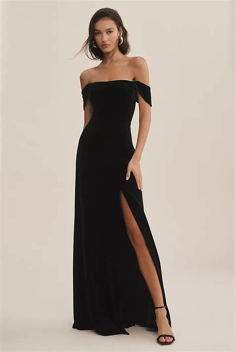 Jenny Yoo Issa Off The Shoulder Stretch Velvet Column Gown We Select