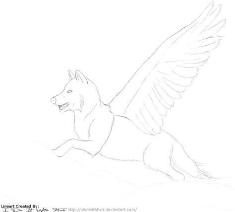 Winged Wolf Lineart By Idoitwithflair On Deviantart
